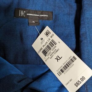 NWT Men's INC Pindot Colbot/Navy Blue Long Sleeve Dress Shirt